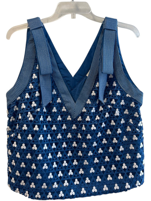 Maeve Size Medium Blue & White Polyester Lined Sleeveless Bows Overlay Top Blue & White / Medium