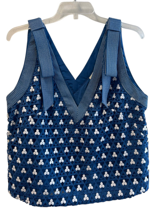 Maeve Size Medium Blue & White Polyester Lined Sleeveless Bows Overlay Top Blue & White / Medium
