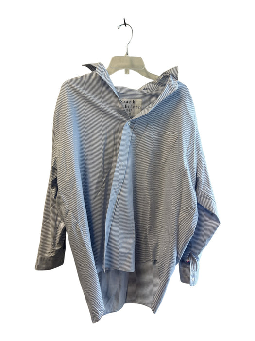 Frank & Eileen Size Medium Blue & White Cotton Striped Long Sleeve Collared Top Blue & White / Medium