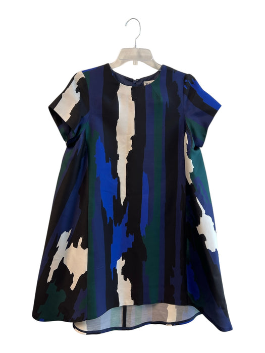 Whit Size Medium Black, Green & Blue Silk Blend Short Sleeve Round Neck Dress Black, Green & Blue / Medium