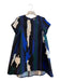 Whit Size Medium Black, Green & Blue Silk Blend Short Sleeve Round Neck Dress Black, Green & Blue / Medium