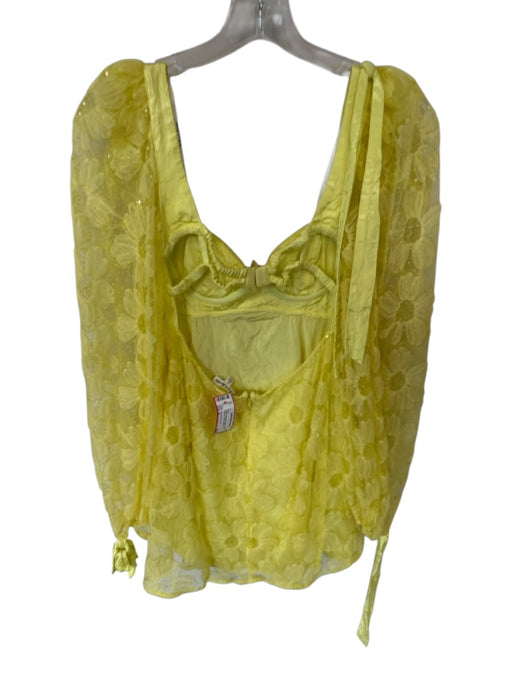 For Love & Lemons Size S Yellow Nylon Blend Mesh Overlay Sequins Underwire Dress Yellow / S