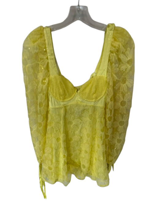For Love & Lemons Size S Yellow Nylon Blend Mesh Overlay Sequins Underwire Dress Yellow / S