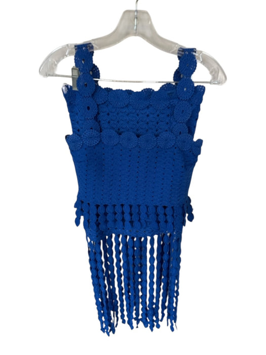 Lulus Size S Cobalt Blue Polyester Side Zip Lace Overlay Fringe Skirt Set Cobalt Blue / S
