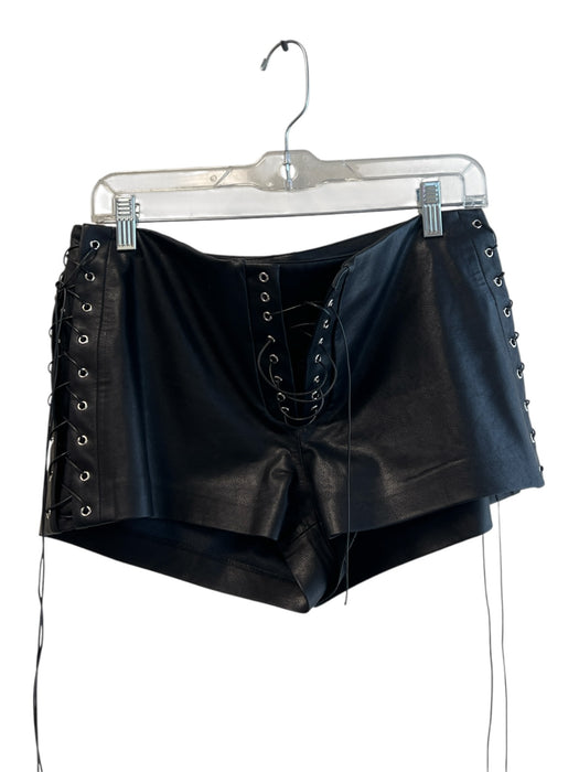 House of CB Size Medium Black PU Leather Cotton Lace Up Detail Shorts Black / Medium