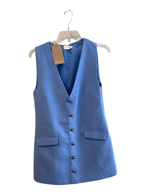 Meshki Size Small Iris Blue Polyester Blend Gold Buttons Sleeveless V Neck Dress Iris Blue / Small