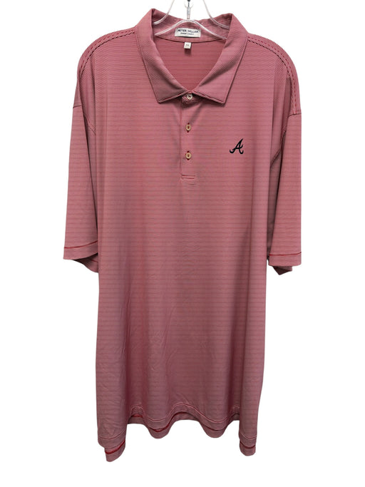 Peter Millar Size 3XL Red & White Polyester Striped Polo Men's Short Sleeve Red & White / 3XL
