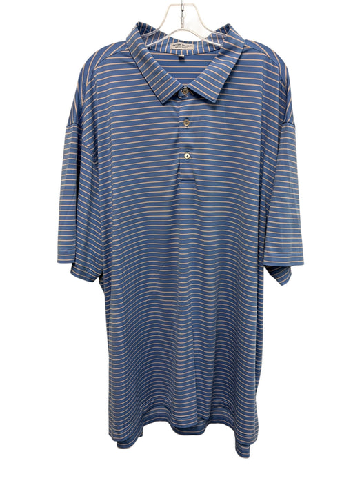 Peter Millar Size 3X Blue, Yellow, WHite Polyester Striped Polo Short Sleeve Blue, Yellow, WHite / 3X