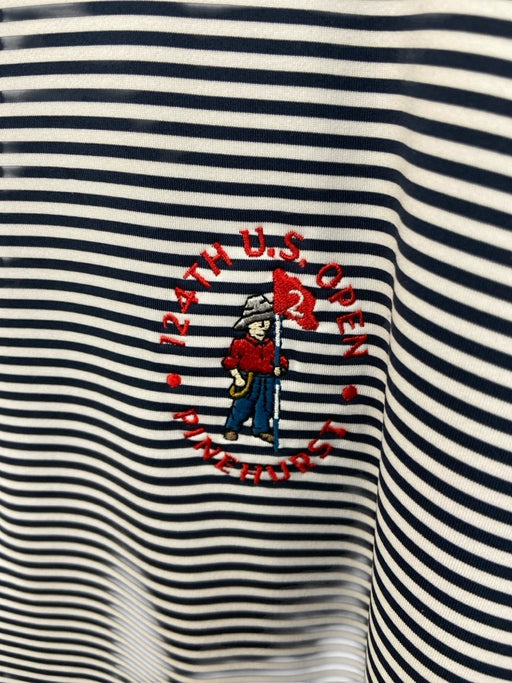 Peter Millar Size 3XL Navy Blue & White Polyester Striped Polo Short Sleeve Navy Blue & White / 3XL
