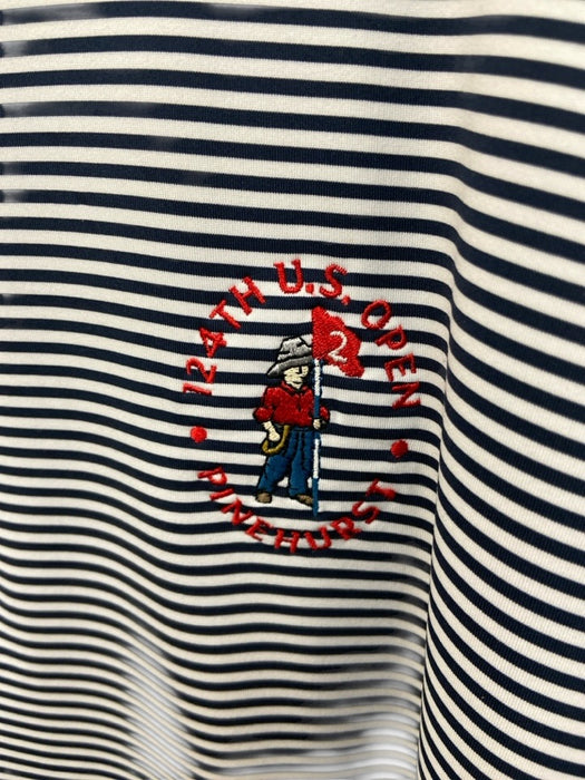 Peter Millar Size 3XL Navy Blue & White Polyester Striped Polo Short Sleeve Navy Blue & White / 3XL