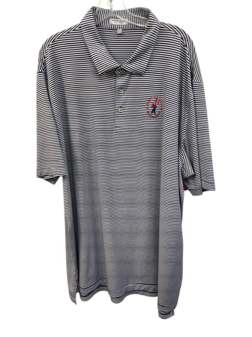 Peter Millar Size 3XL Navy Blue & White Polyester Striped Polo Short Sleeve Navy Blue & White / 3XL