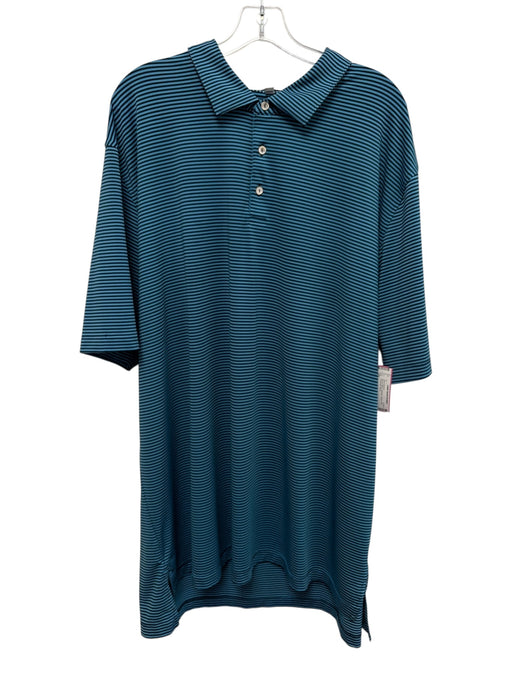 Peter Millar Size 3XL Blue & Black Polyester Striped Polo Men's Short Sleeve Blue & Black / 3XL