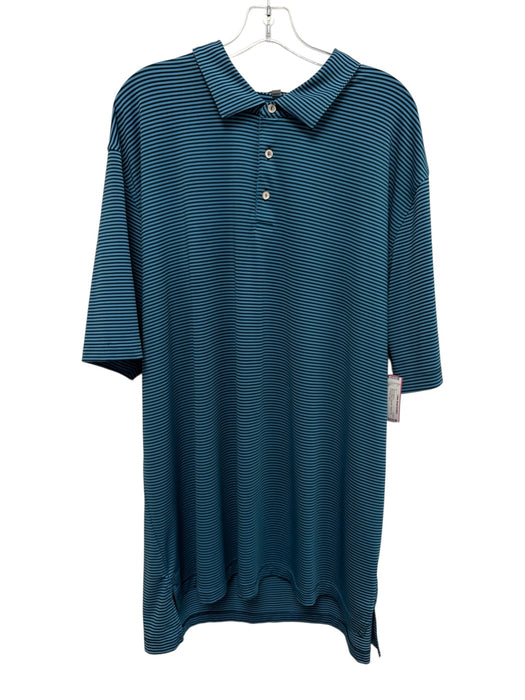 Peter Millar Size 3XL Blue & Black Polyester Striped Polo Men's Short Sleeve Blue & Black / 3XL