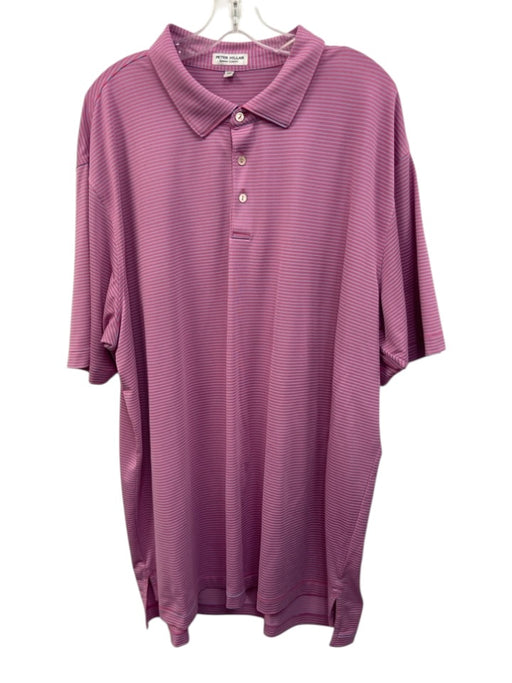 Peter Millar Size 3XL Pink & Gray Polyester Striped Polo Men's Short Sleeve Pink & Gray / 3XL