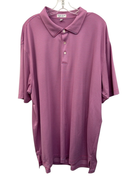 Peter Millar Size 3XL Pink & Gray Polyester Striped Polo Men's Short Sleeve Pink & Gray / 3XL