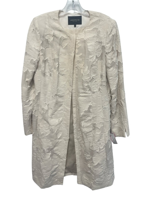 Lafayette 148 Size 6 Cream White Cotton Blend Textured Shoulder Pads Long Coat Cream White / 6
