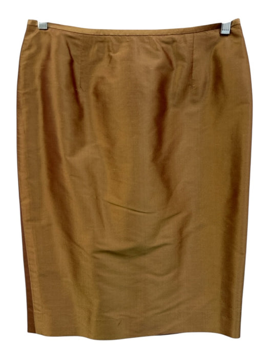 Lafayette 148 Size 10 Brown Silk Satin Long Sleeve Wrap Top Pencil Skirt Set Brown / 10