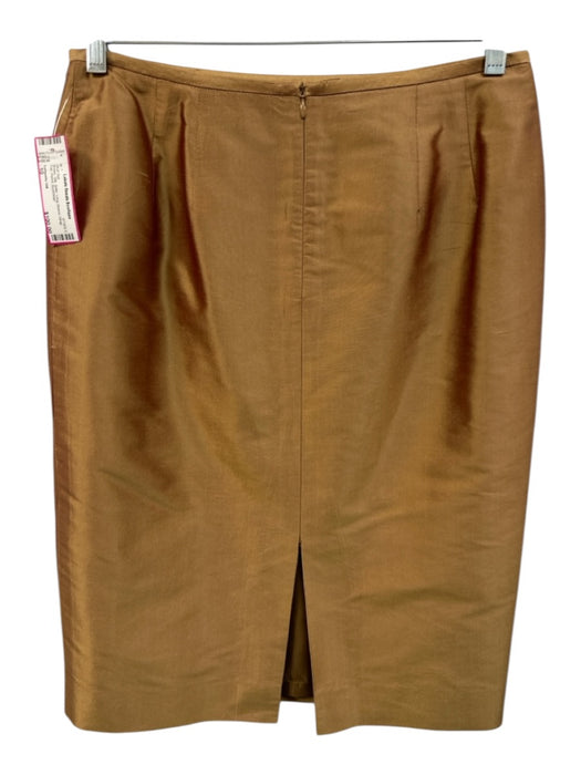 Lafayette 148 Size 10 Brown Silk Satin Long Sleeve Wrap Top Pencil Skirt Set Brown / 10