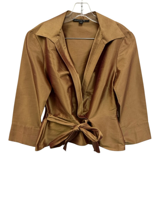Lafayette 148 Size 10 Brown Silk Satin Long Sleeve Wrap Top Pencil Skirt Set Brown / 10