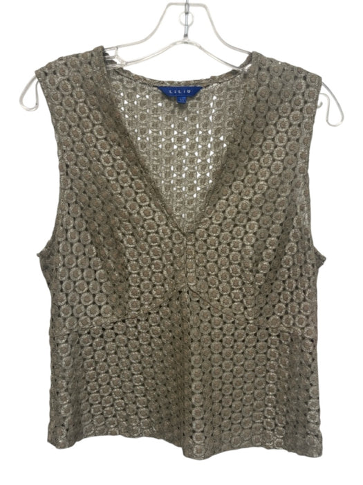 Liliu Size 10 Gunmetal Missing Fabric Tag Sleeveless Shimmer Lace V Neck Top Gunmetal / 10