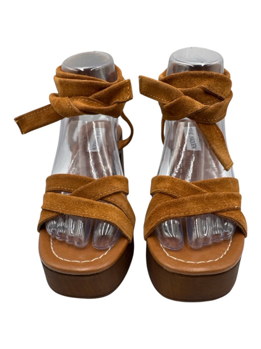 Steve Madden Shoe Size 38 Brown Suede Wood Sole Ankle Tie Platform Sandals Brown / 38
