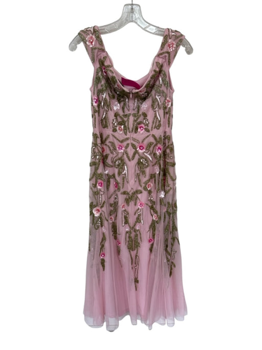 Adrianna Papell Size Est M Pink Polyester Beaded Flowers Tulle Maxi Gown Pink / Est M