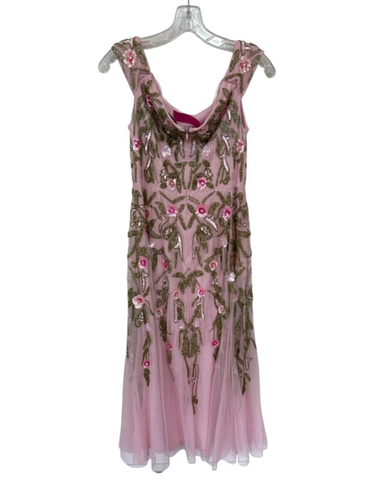 Adrianna Papell Size Est M Pink Polyester Beaded Flowers Tulle Maxi Gown Pink / Est M