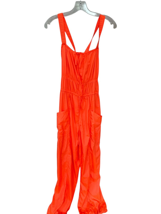 FP Movement Size M Neon Orange Polyamide Tie Detail Pockets Cross Back Jumpsuit Neon Orange / M