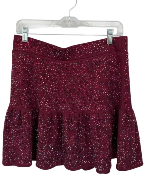 Queen of Sparkles Size L Maroon Cotton Blend Rhinestone Tiered Mini Skirt Maroon / L