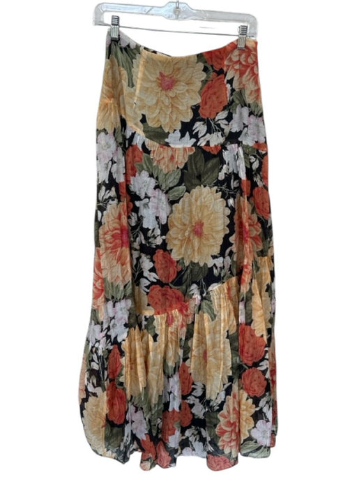 Minkpink Size M Black & Multi Viscose Blend Maxi Floral Tiered Skirt Black & Multi / M