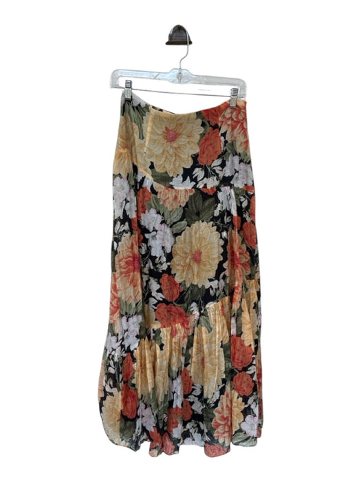 Minkpink Size M Black & Multi Viscose Blend Maxi Floral Tiered Skirt Black & Multi / M