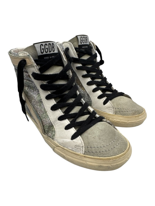 Golden Goose Shoe Size 36 Silver, Beige, Black Leather & Suede Glitter Sneakers Silver, Beige, Black / 36