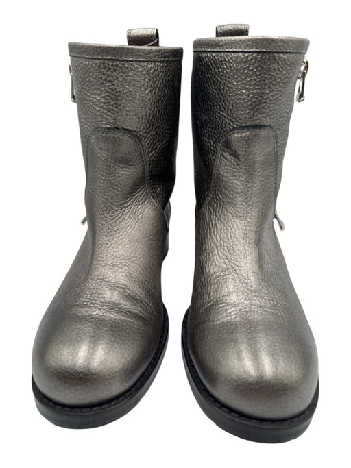 Jimmy Choo Shoe Size 36 Gunmetal Silver Pebble Leather Zip Side Calf Booties Gunmetal Silver / 36