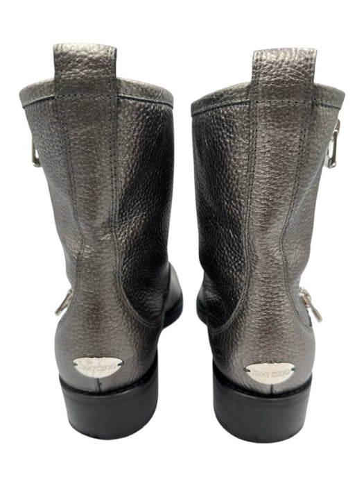 Jimmy Choo Shoe Size 36 Gunmetal Silver Pebble Leather Zip Side Calf Booties Gunmetal Silver / 36