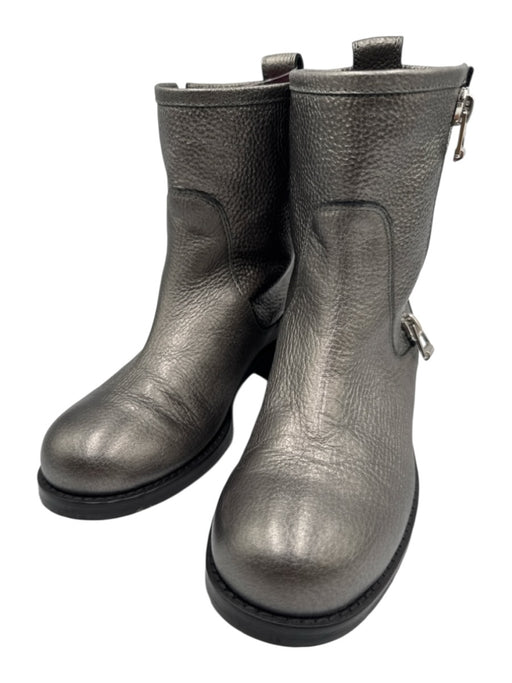 Jimmy Choo Shoe Size 36 Gunmetal Silver Pebble Leather Zip Side Calf Booties Gunmetal Silver / 36