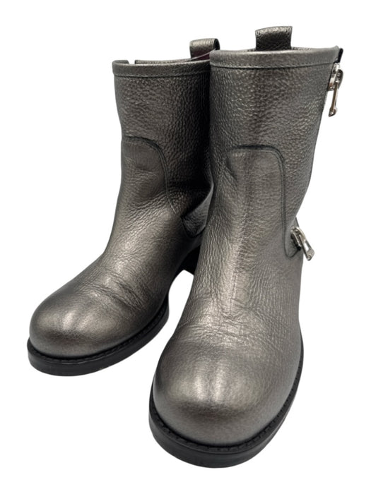 Jimmy Choo Shoe Size 36 Gunmetal Silver Pebble Leather Zip Side Calf Booties Gunmetal Silver / 36
