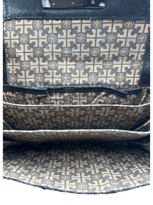 Tory Burch Black Leather Cracked / Distressed Gunmetal Detail Clutch Bag Black / Small