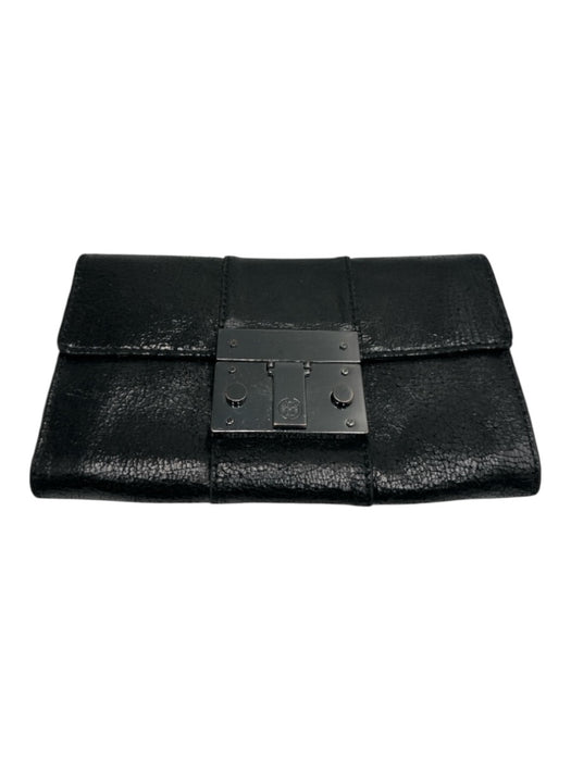 Tory Burch Black Leather Cracked / Distressed Gunmetal Detail Clutch Bag Black / Small