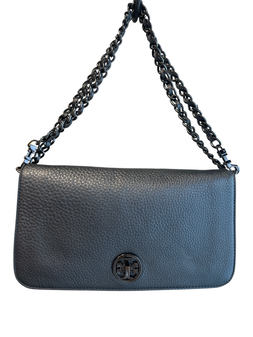 Tory Burch Gray Leather Chain Twist Lock Logo Emblem Removable Crossbody Purse Gray / Small