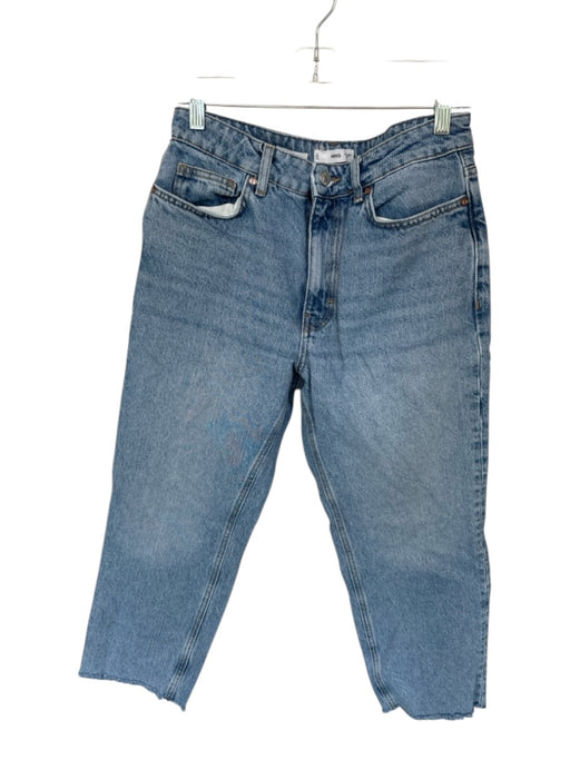 MNG Size 8 Light Wash Cotton Blend Raw Hem Cropped Jeans Light Wash / 8