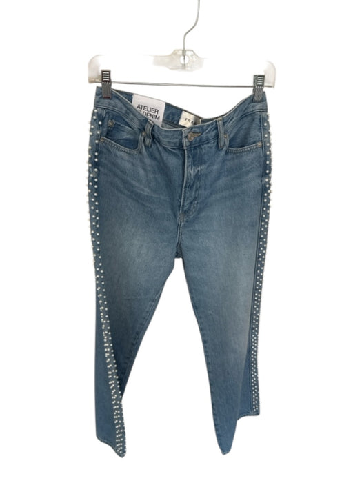 Frame Size 28 Light Wash Cotton Blend Pearl Detail Button Fly Pockets Jeans Light Wash / 28