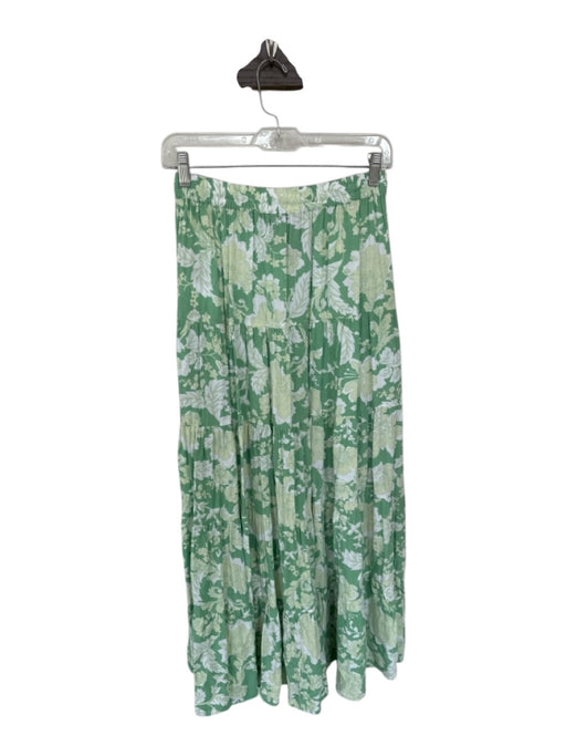 Minkpink Size M Green & White Cotton Floral Drawstring Maxi Tiered Skirt Green & White / M