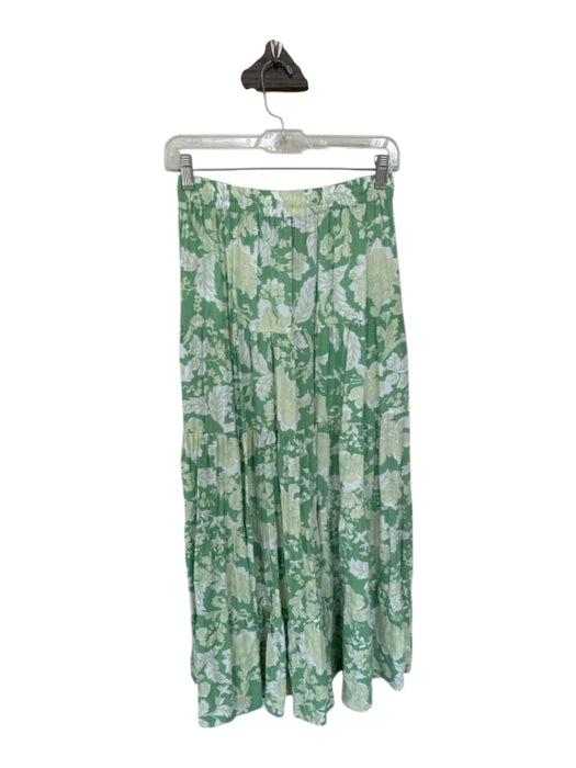 Minkpink Size M Green & White Cotton Floral Drawstring Maxi Tiered Skirt Green & White / M