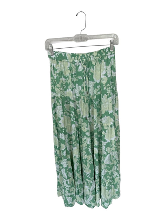 Minkpink Size M Green & White Cotton Floral Drawstring Maxi Tiered Skirt Green & White / M