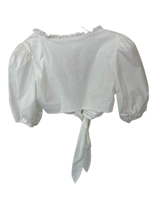 Lovers + Friends Size M White Cotton 3/4 Balloon Sleeve Wrap Ruffles Cropped Top White / M