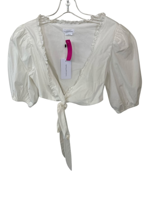 Lovers + Friends Size M White Cotton 3/4 Balloon Sleeve Wrap Ruffles Cropped Top White / M