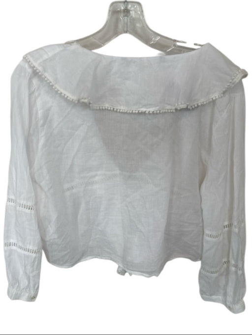 Zara Size L White Cotton V Neck Long Sleeve Collared Blouse Top White / L