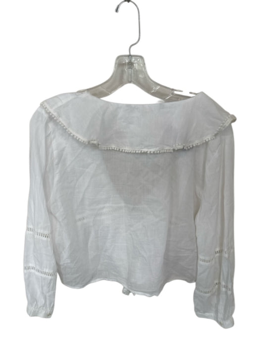 Zara Size L White Cotton V Neck Long Sleeve Collared Blouse Top White / L