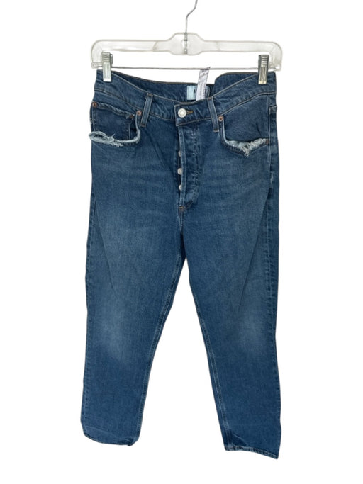 Agolde Size 28 Med Dark Wash Cotton Button Fly Raw Hem Cropped Jeans Med Dark Wash / 28