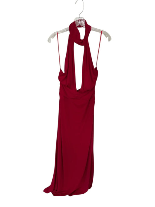 Runaway The Label Size L Dark Red Nylon Halter V Neck Mesh Maxi Gown Dark Red / L